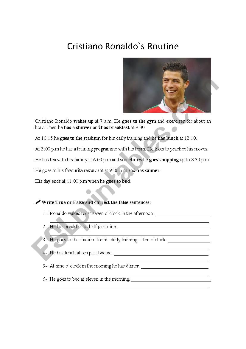 Cristiano Ronaldo`s Rputine worksheet